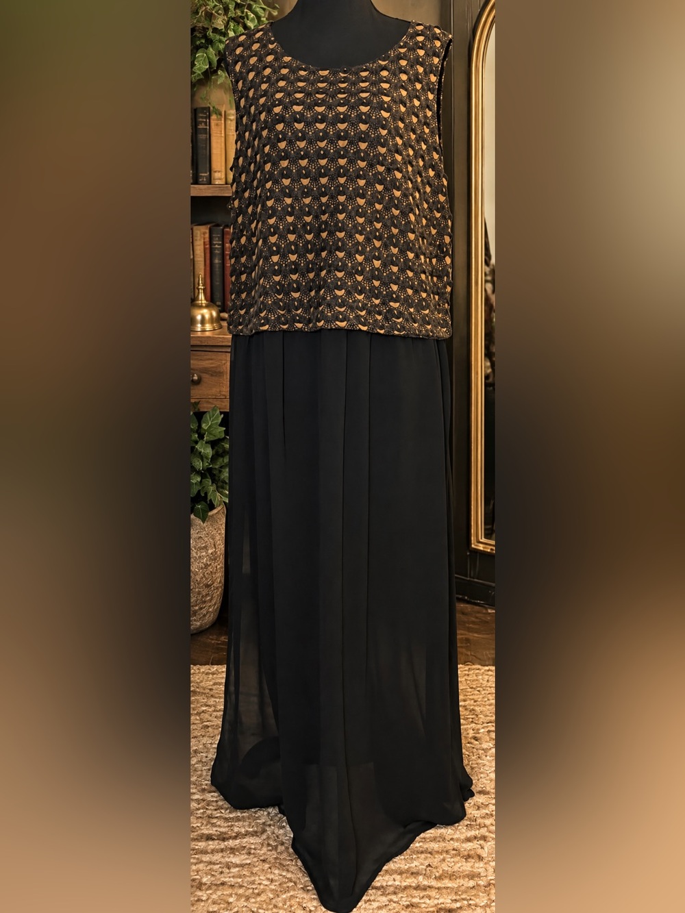ARAE 1X Black Mustard Openwork Maxi Dress Romantic Goth Whimsigoth Boho
